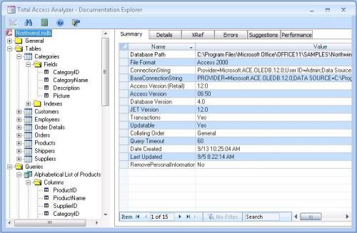 Microsoft Access Database Documentation Results in Total Access Analyzer's Documentation Explorer