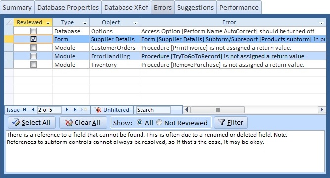 Microsoft Access Errors, Suggestions, and Performance Tips