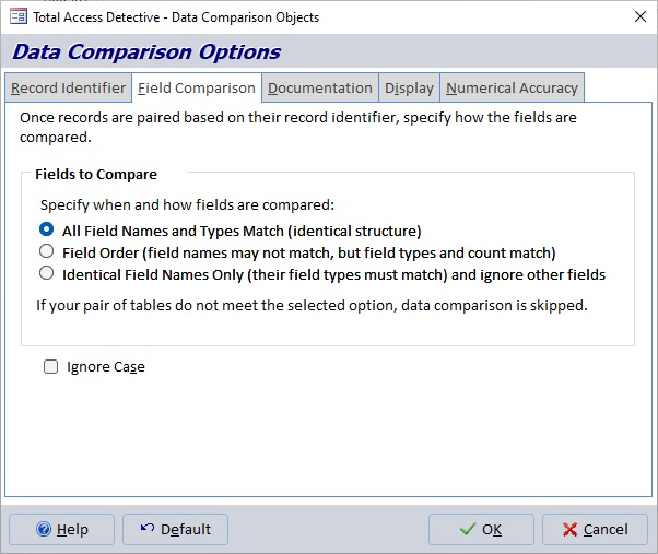 Specify How Microsoft Access Fields in Tables and Queries are Matched for Data Comparison