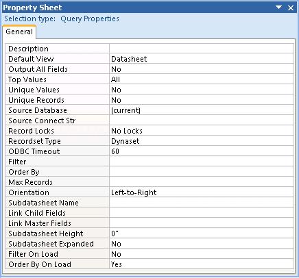 Microsoft Access Query Properties